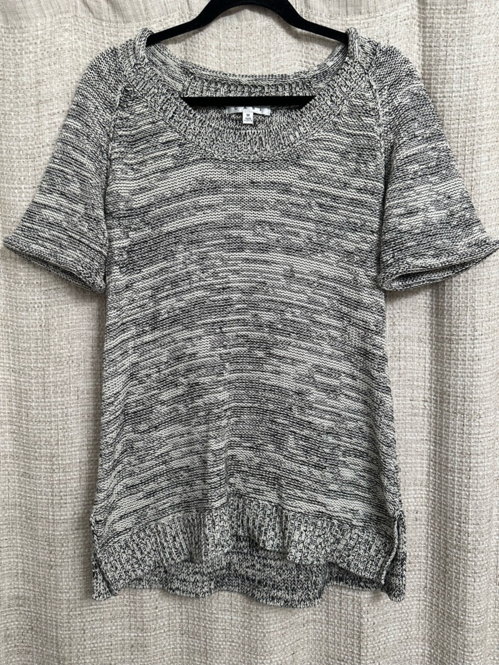 Cabi Short Sleeve Chunky Knit Sweater Tunic Marled Black White Size Medium